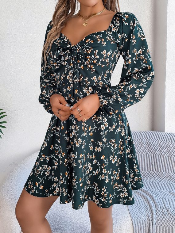 Printed Sweetheart Neck Balloon Sleeve Mini Dress - Image 15
