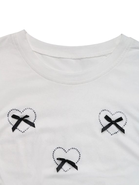 Heart Bow Round Neck Short Sleeve T-Shirt - Image 5