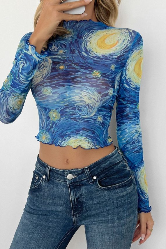 Starry Sky Cropped Mesh T-Shirt - Image 3