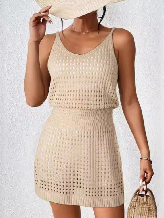 Openwork V-Neck Sleeveless Cover Up Dress - Image 3