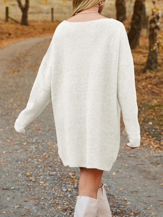 V-Neck Dropped Shoulder Sweater Dress - Image 11
