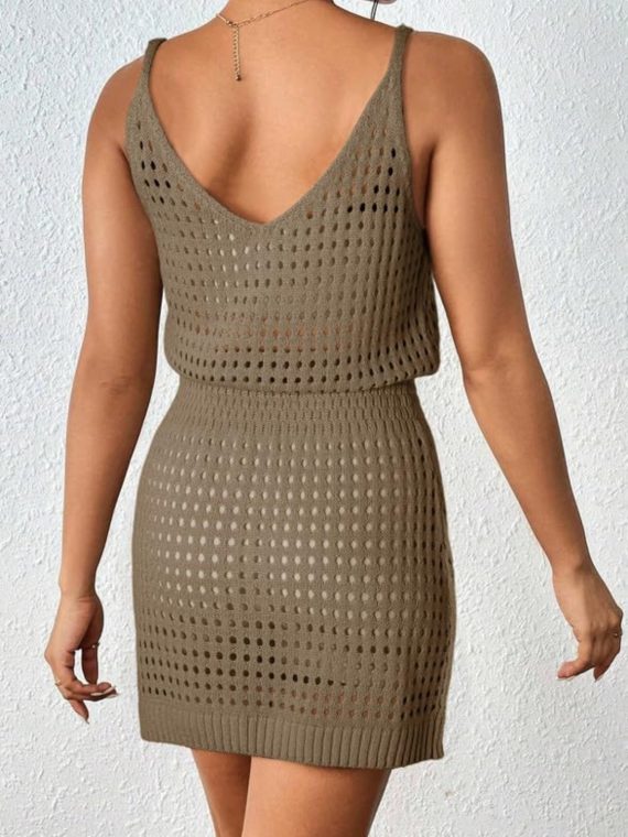 Openwork V-Neck Sleeveless Cover Up Dress - Image 11