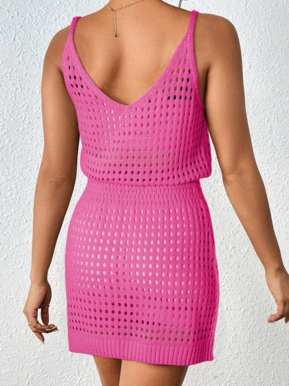 Openwork V-Neck Sleeveless Cover Up Dress - Image 15