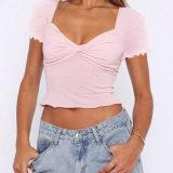 Devine Twisted Sweetheart Neck Short Sleeve T-Shirt