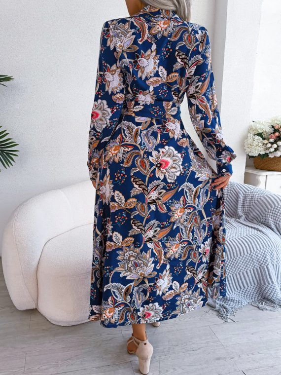 Tied Printed Long Sleeve Midi Dress - Image 2