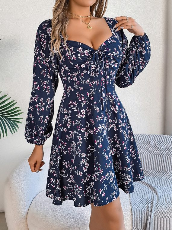 Printed Sweetheart Neck Balloon Sleeve Mini Dress - Image 2