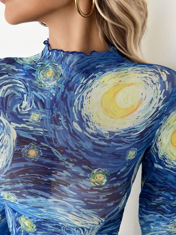Starry Sky Cropped Mesh T-Shirt - Image 4