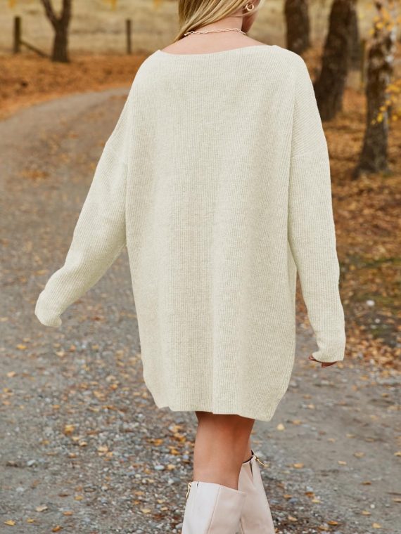 V-Neck Dropped Shoulder Sweater Dress - Image 5