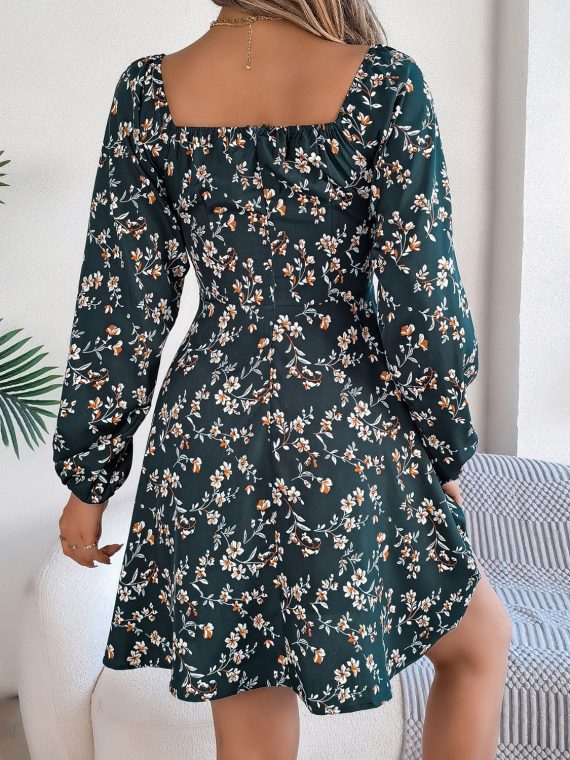 Printed Sweetheart Neck Balloon Sleeve Mini Dress - Image 14