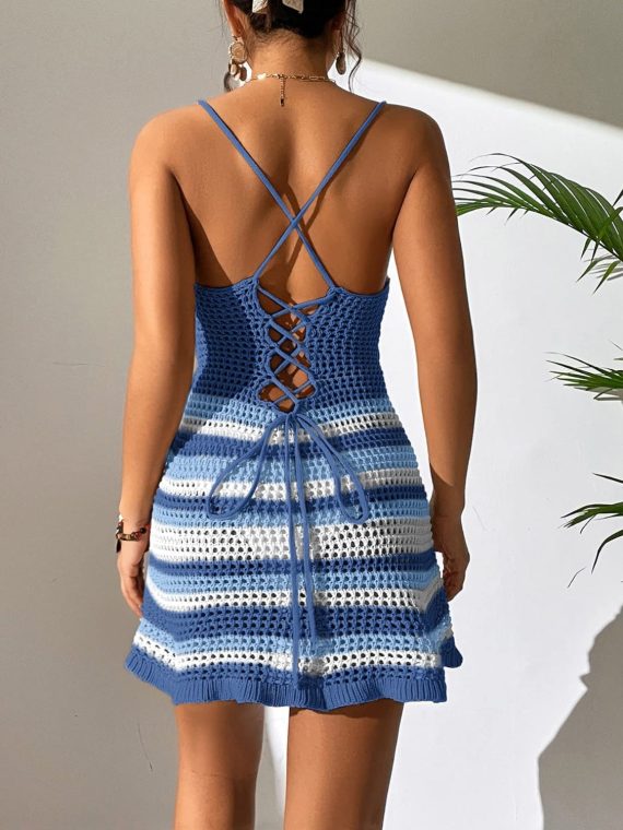 Cutout Striped Spaghetti Strap Cover Up Dress - Image 5