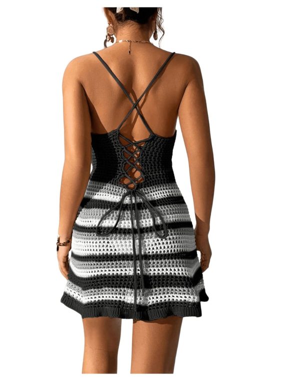 Cutout Striped Spaghetti Strap Cover Up Dress - Image 10