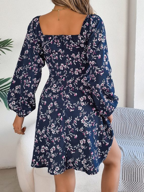 Printed Sweetheart Neck Balloon Sleeve Mini Dress - Image 3