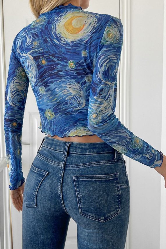 Starry Sky Cropped Mesh T-Shirt - Image 2